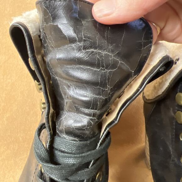 Chelsea Crew Heeled Booties Sherpa Lined Black Lace Up Sz 10 - Picture 7 of 8